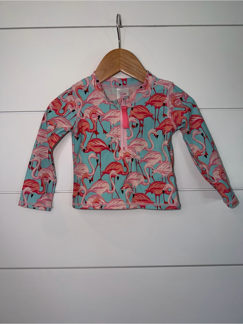 RuffleButts Flamingo Long Sleeve Rash Guard Swim Top 18-24M Preppy Coastal Beach